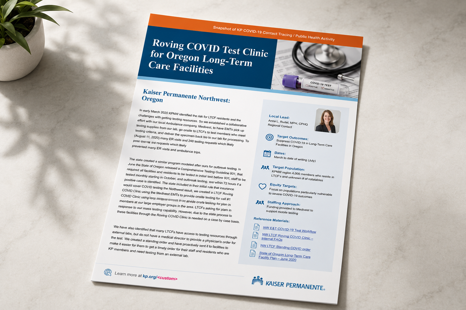 Roving COVID Test Clinic informational flyer for Oregon Long-Term Care Facilities